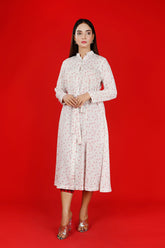 Pink Floral Eliyah Georgette Chiffon Dress with Belt - BEBANO