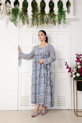 Floral print detail on Mystique chiffon frock - BEBANO