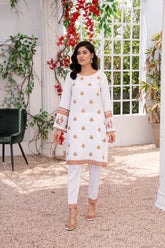 White Floral Embroidered Cotton Kurta and Pants Co-Ord Set - BEBANO