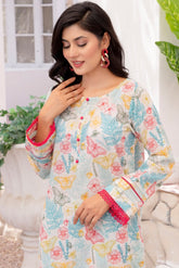 Close up of Multicolor Abstract Print Shirt and Trousers Co-ord Set with Lace Details - BEBANO