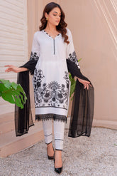 MC-02 Monochrome White and Black Embroidered Cotton Festive Set - BEBANO