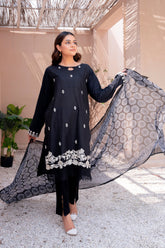 MC-01 Monochrome Black and White Embroidered Cotton Festive Set - BEBANO