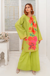 Kelly Green Floral Print Shirt and Flared Trousers Co-ord Set - BEBANO