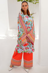 Izil Printed Lawn Top with Lace Details and Black Trousers Co-ord Set - BEBANO