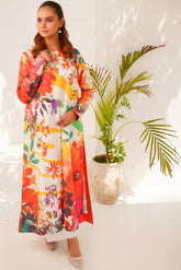 Dreamy Flare Printed Long Frock and White Culottes Co-ord Set - BEBANO