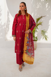Claret Red Embroidered Cotton Shirt and Bootcut Trousers Festive Set - BEBANO