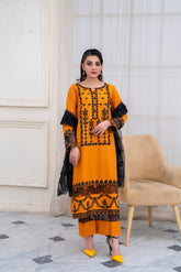Biden Mustard Yellow Embroidered Cotton Shirt and Culotte Festive Set - BEBANO