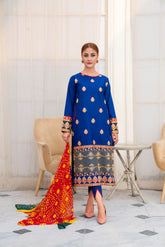 Rawiyat Royal Blue Embroidered Cotton Shirt and Tulip Capris Festive Set - BEBANO