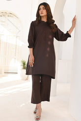 BEBANO chocolate brown cambric tunic set with wide-leg pants - BEBANO