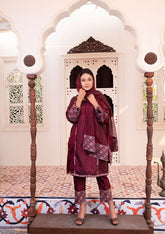 RUBY Embroidered Katan Silk Panel Shirt and Trousers Festive Set - BEBANO