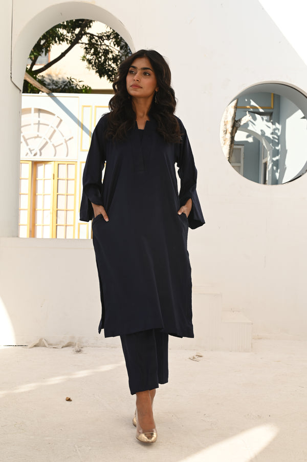 Ember Glow – Two-Piece Navy Blue Dress