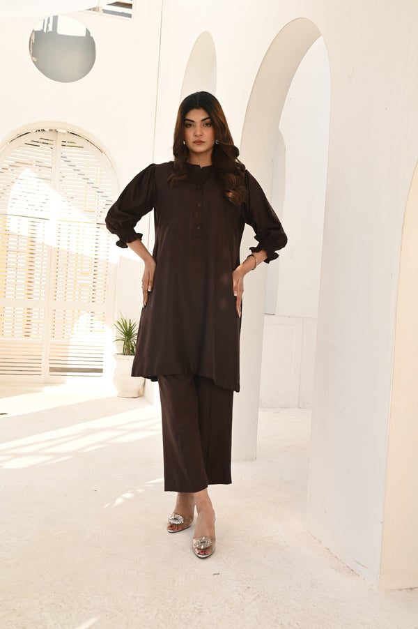 Elegant Chocolate Brown Two-Piece Tunic Set