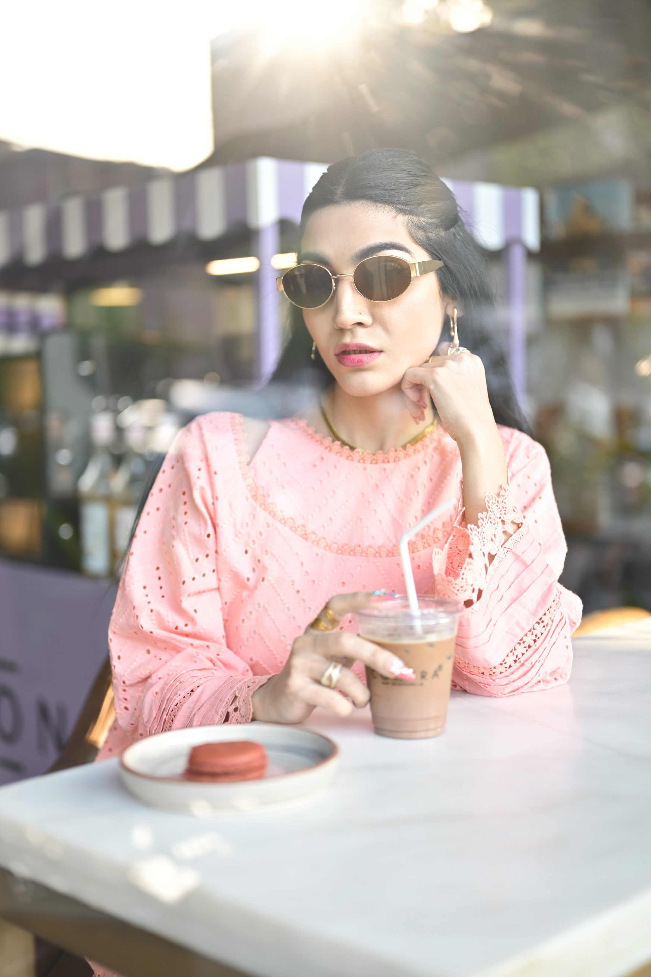 Fabric close-up of Chikan Kari shirt showing intricate embroidery.