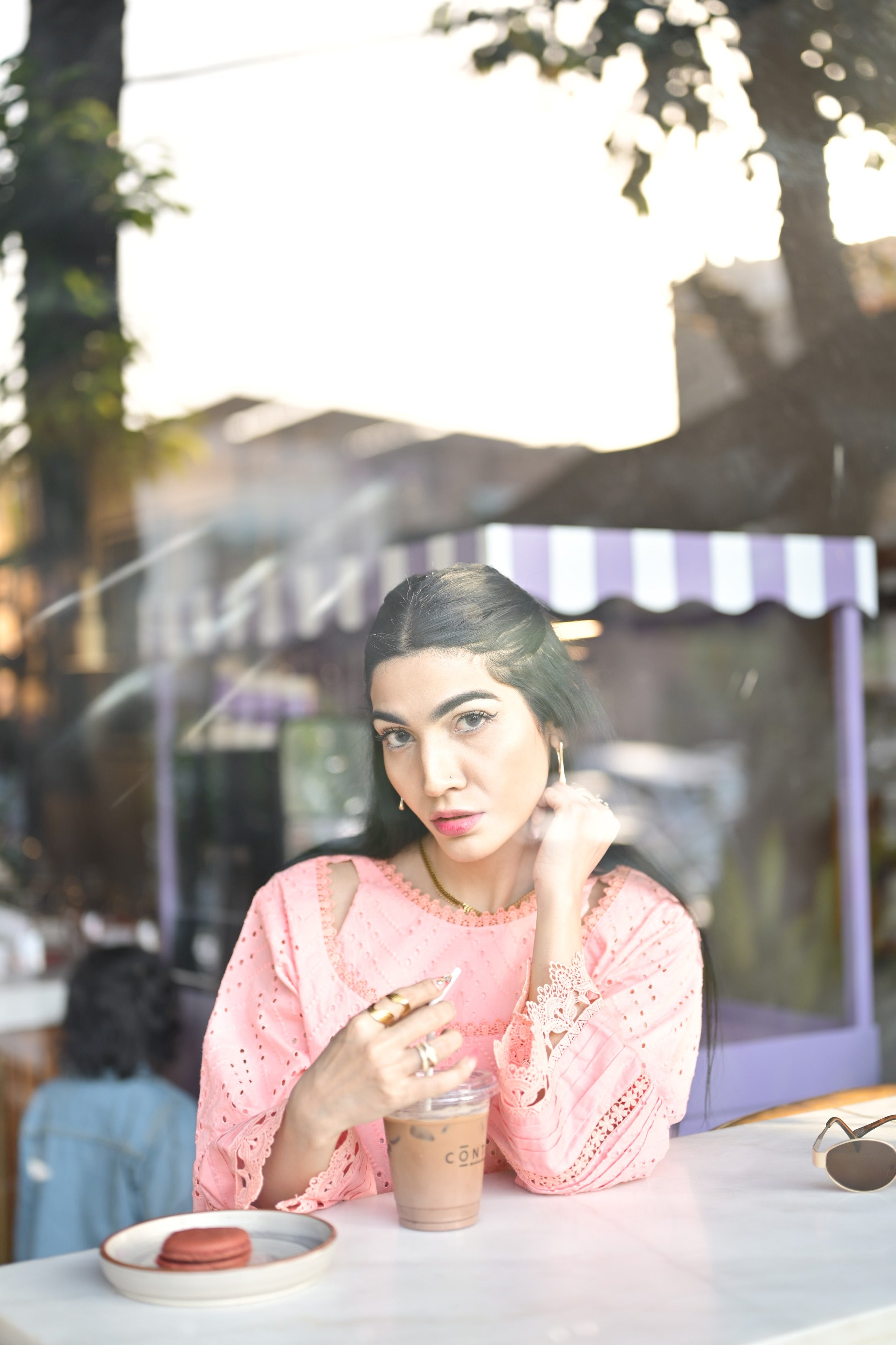 Artistic capture of Gulaabi Dastaan outfit — showcasing fine fabric and feminine details.