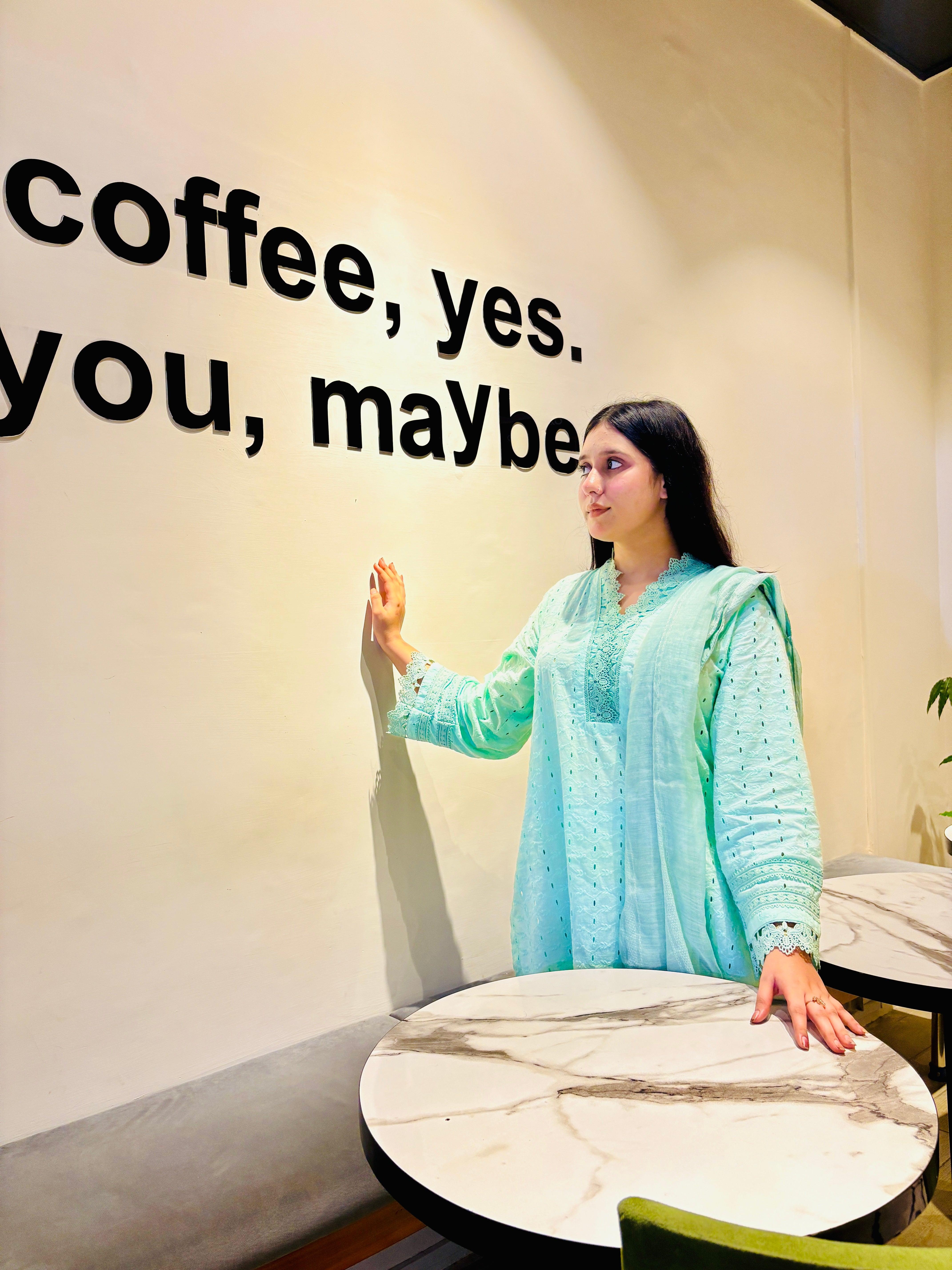 Side view of Nehr-e-Noor by BEBANO showing soft flowy fabric and refined detailing.