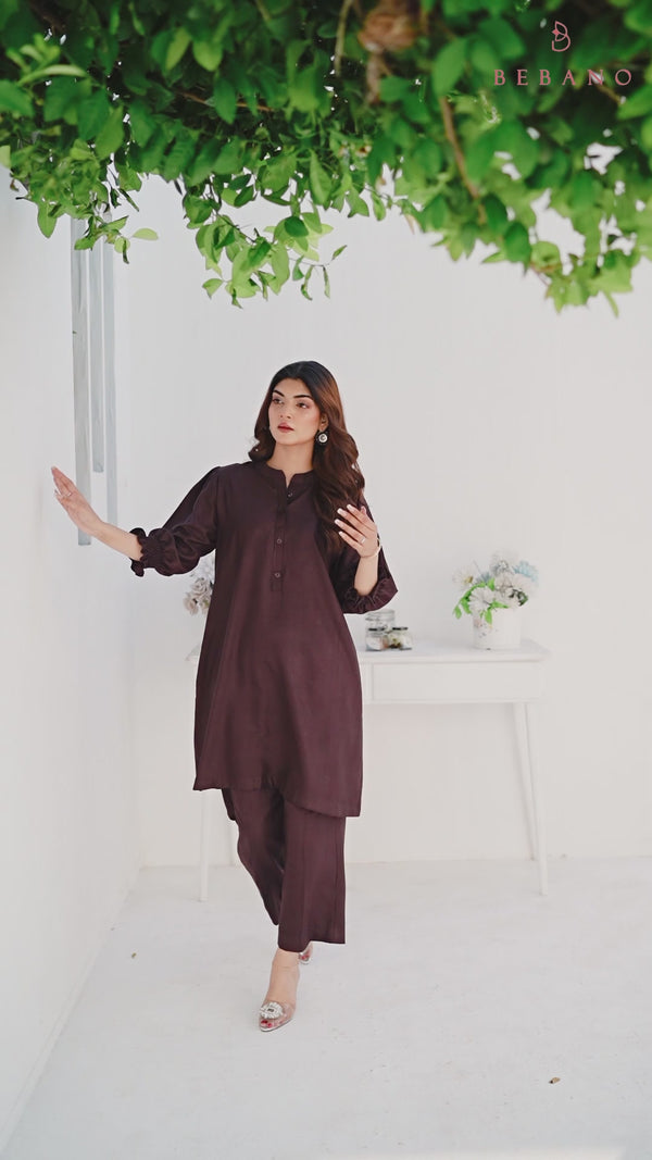 Elegant Chocolate Brown Two-Piece Tunic Set